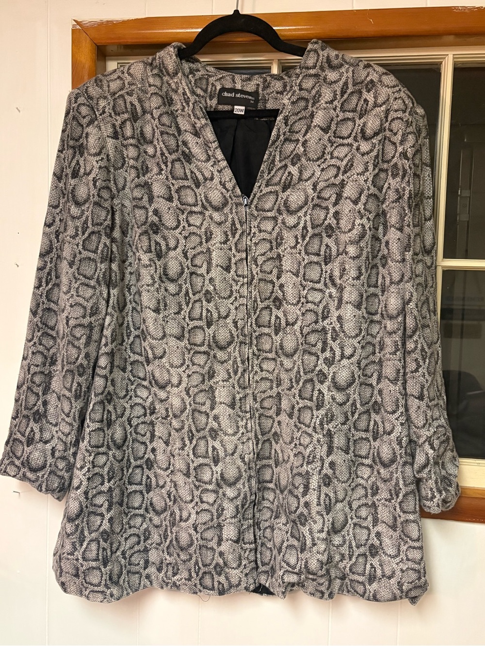 Chad Stevens Gray Snake-Print Zip Front Blazer Jacket